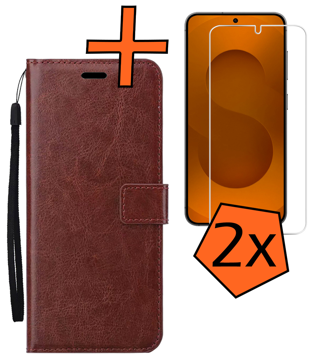 Nomfy Nomfy Samsung Galaxy S25 Hoesje Bookcase Met 2x Screenprotector - Bruin