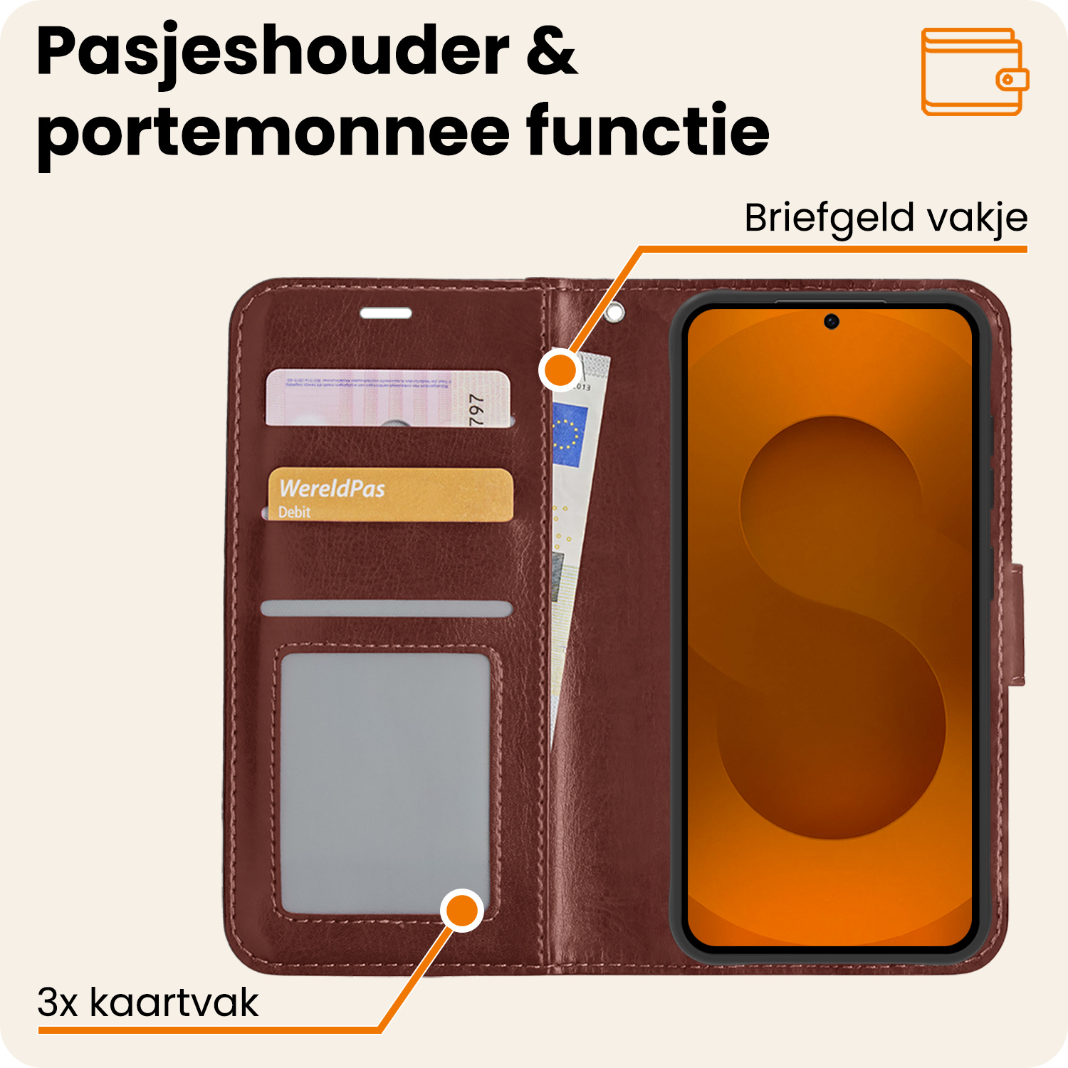 Nomfy Nomfy Samsung Galaxy S25 Hoesje Bookcase Met 2x Screenprotector - Bruin