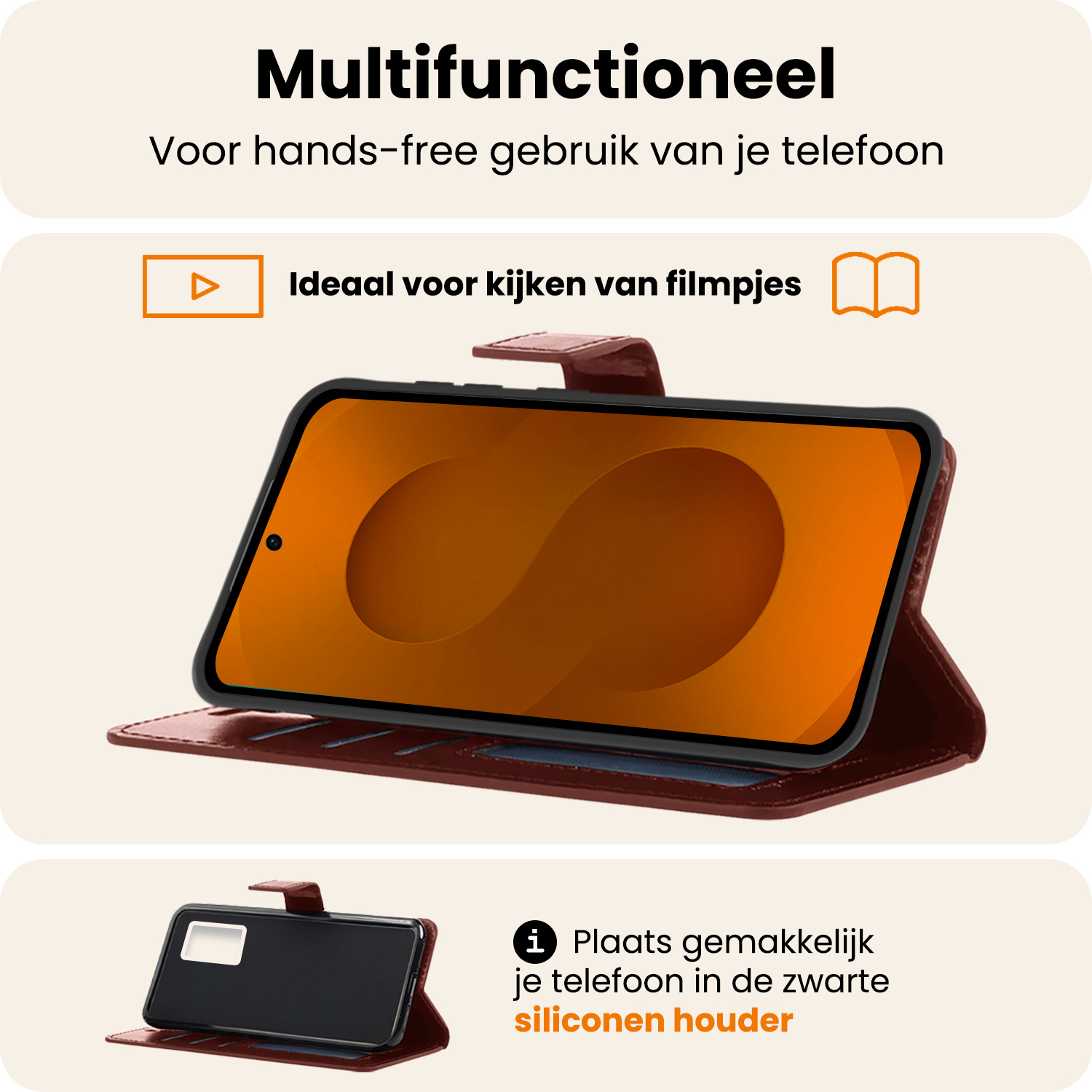 Nomfy Nomfy Samsung Galaxy S25 Hoesje Bookcase Met 2x Screenprotector - Bruin