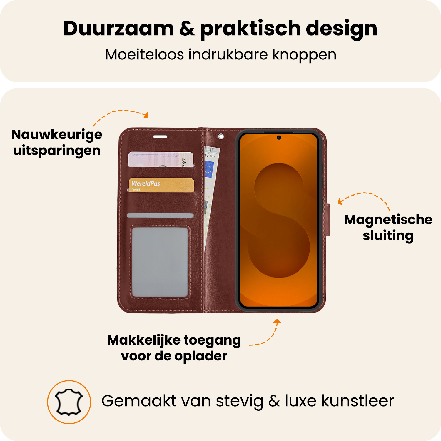 Nomfy Nomfy Samsung Galaxy S25 Hoesje Bookcase Met 2x Screenprotector - Bruin