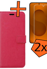 Nomfy Nomfy Samsung Galaxy S25 Hoesje Bookcase Met 2x Screenprotector - Donkerroze