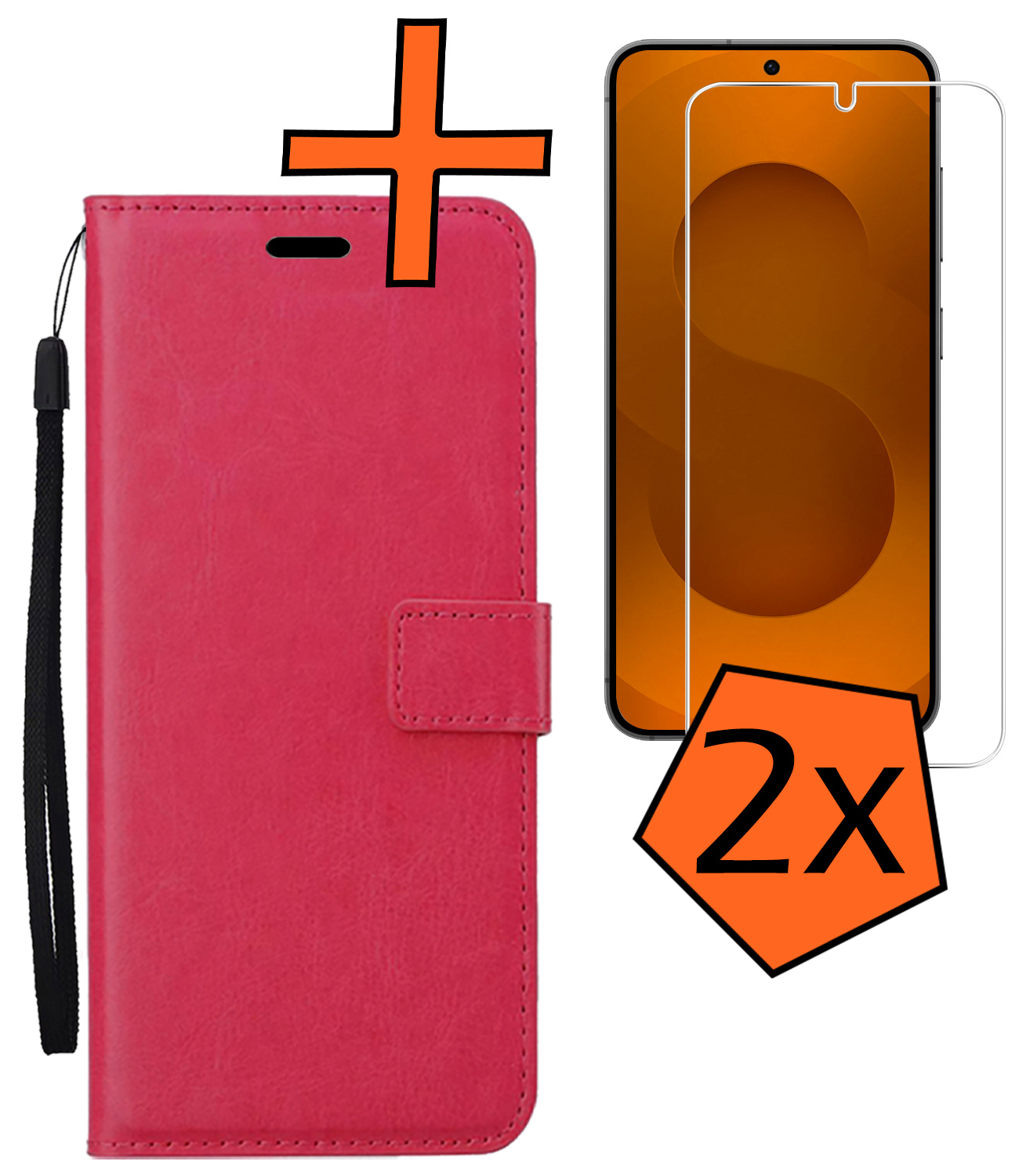 Nomfy Nomfy Samsung Galaxy S25 Hoesje Bookcase Met 2x Screenprotector - Donkerroze