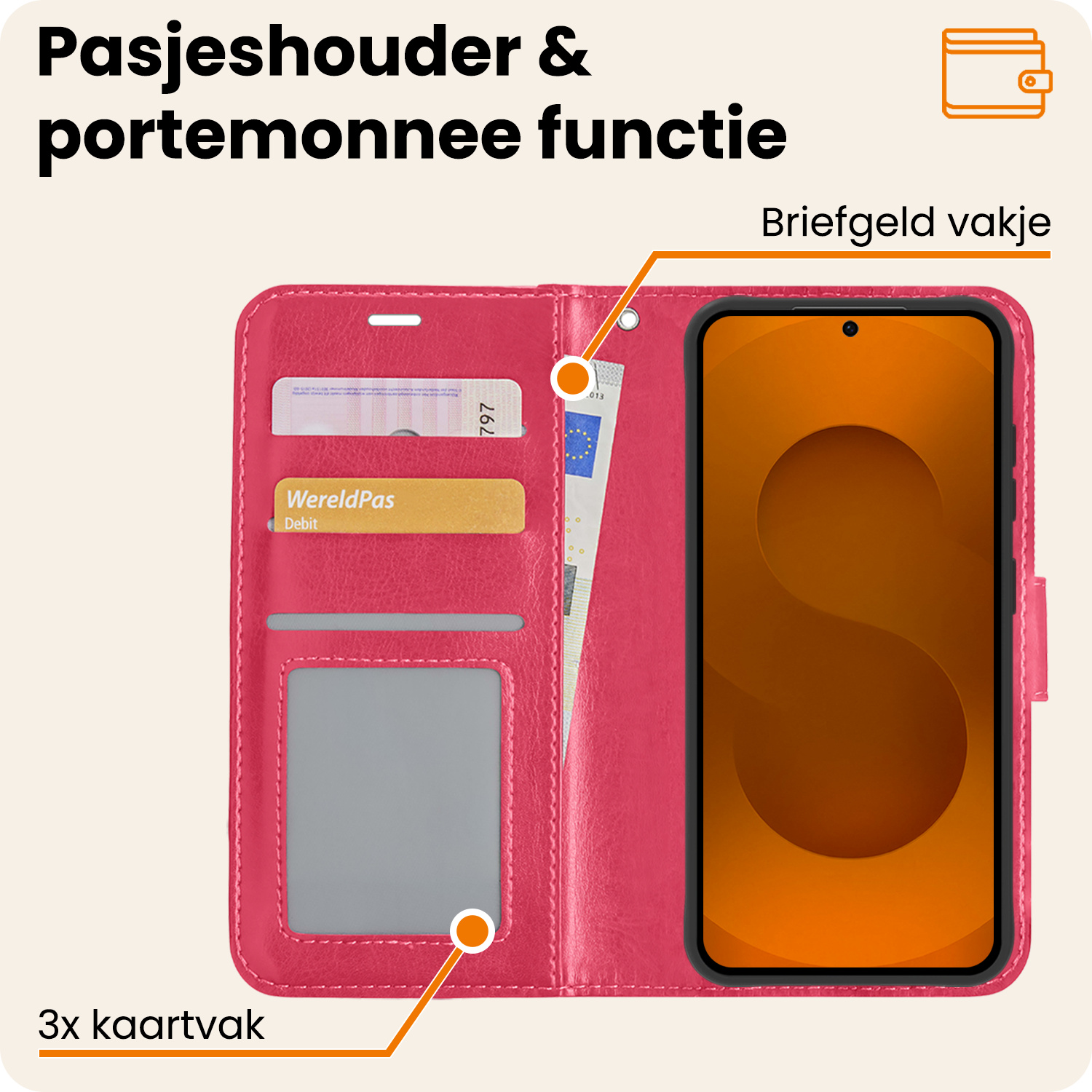 Nomfy Nomfy Samsung Galaxy S25 Hoesje Bookcase Met 2x Screenprotector - Donkerroze