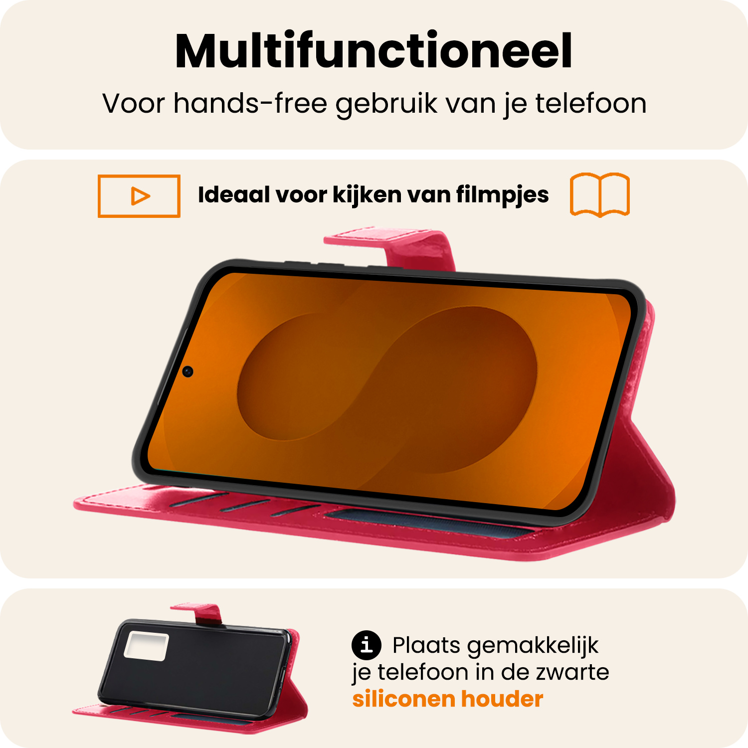 Nomfy Nomfy Samsung Galaxy S25 Hoesje Bookcase Met 2x Screenprotector - Donkerroze