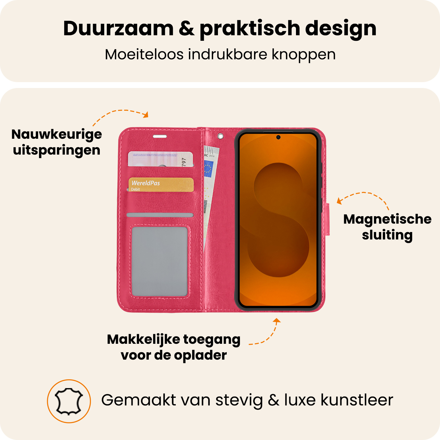 Nomfy Nomfy Samsung Galaxy S25 Hoesje Bookcase Met 2x Screenprotector - Donkerroze