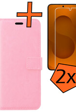 Nomfy Nomfy Samsung Galaxy S25 Hoesje Bookcase Met 2x Screenprotector - Lichtroze