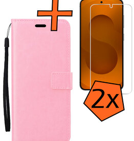 Nomfy Nomfy Samsung Galaxy S25 Hoesje Bookcase Met 2x Screenprotector - Lichtroze