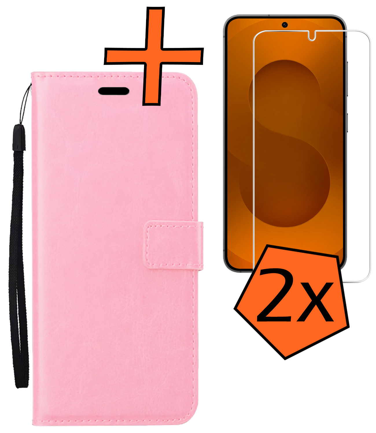 Nomfy Nomfy Samsung Galaxy S25 Hoesje Bookcase Met 2x Screenprotector - Lichtroze