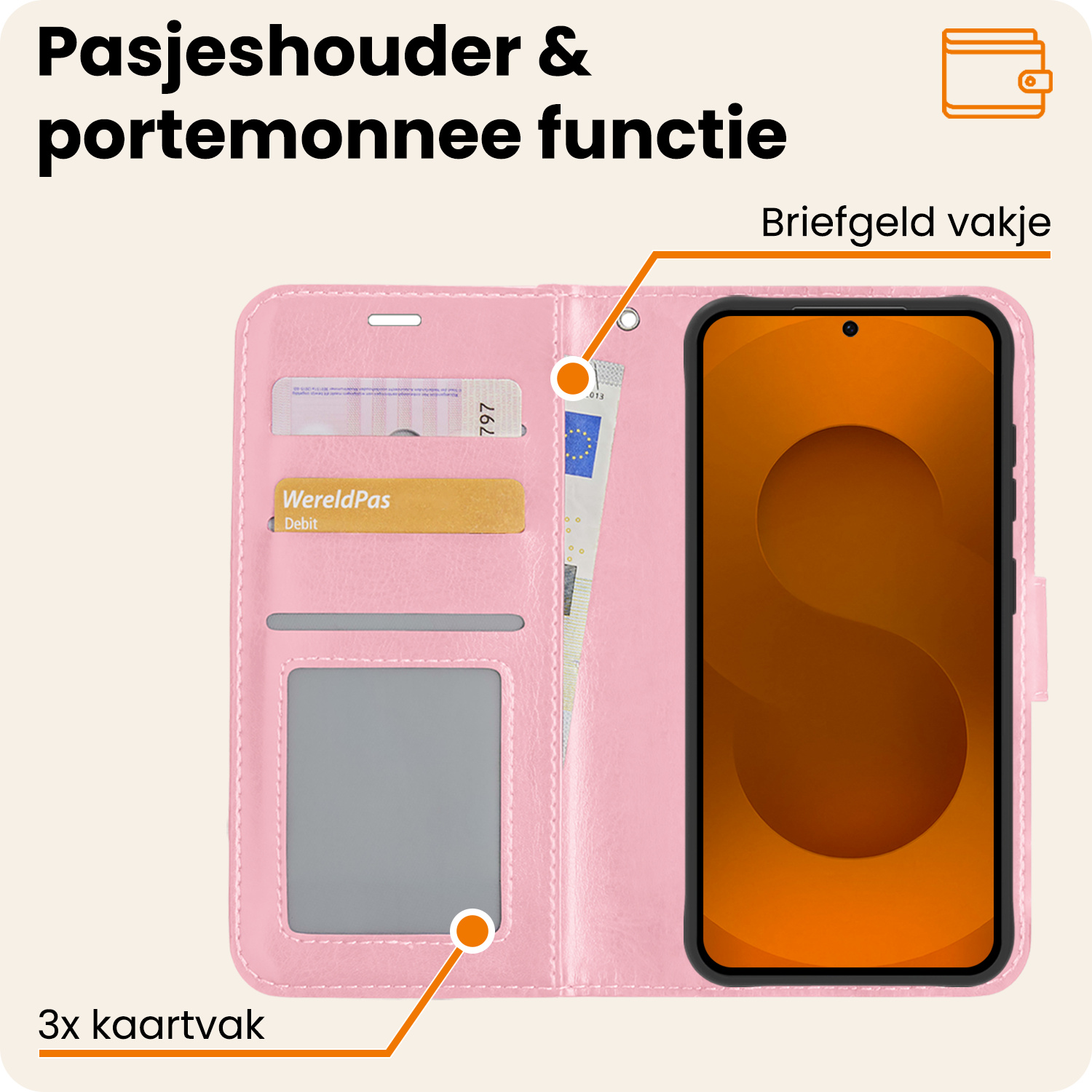 Nomfy Nomfy Samsung Galaxy S25 Hoesje Bookcase Met 2x Screenprotector - Lichtroze