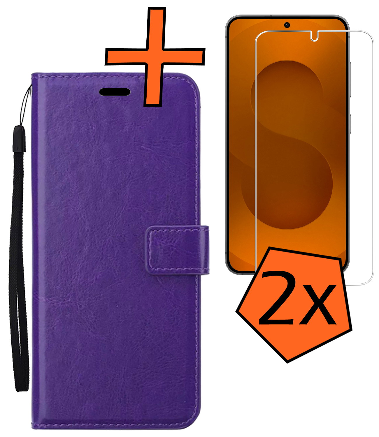 Nomfy Nomfy Samsung Galaxy S25 Hoesje Bookcase Met 2x Screenprotector - Paars