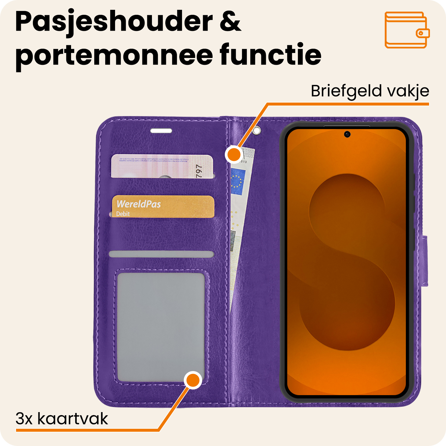 Nomfy Nomfy Samsung Galaxy S25 Hoesje Bookcase Met 2x Screenprotector - Paars