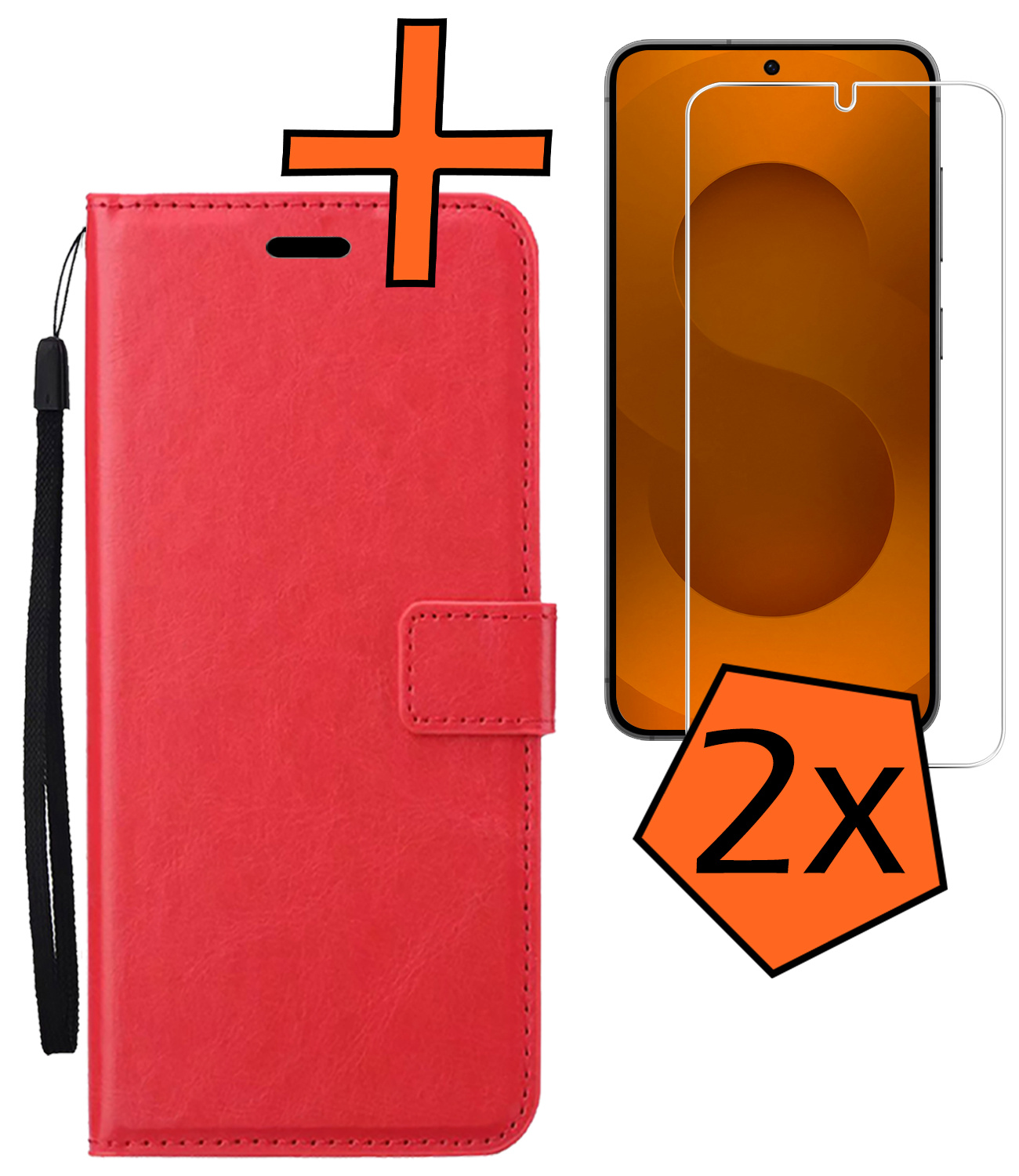 Nomfy Nomfy Samsung Galaxy S25 Hoesje Bookcase Met 2x Screenprotector - Rood