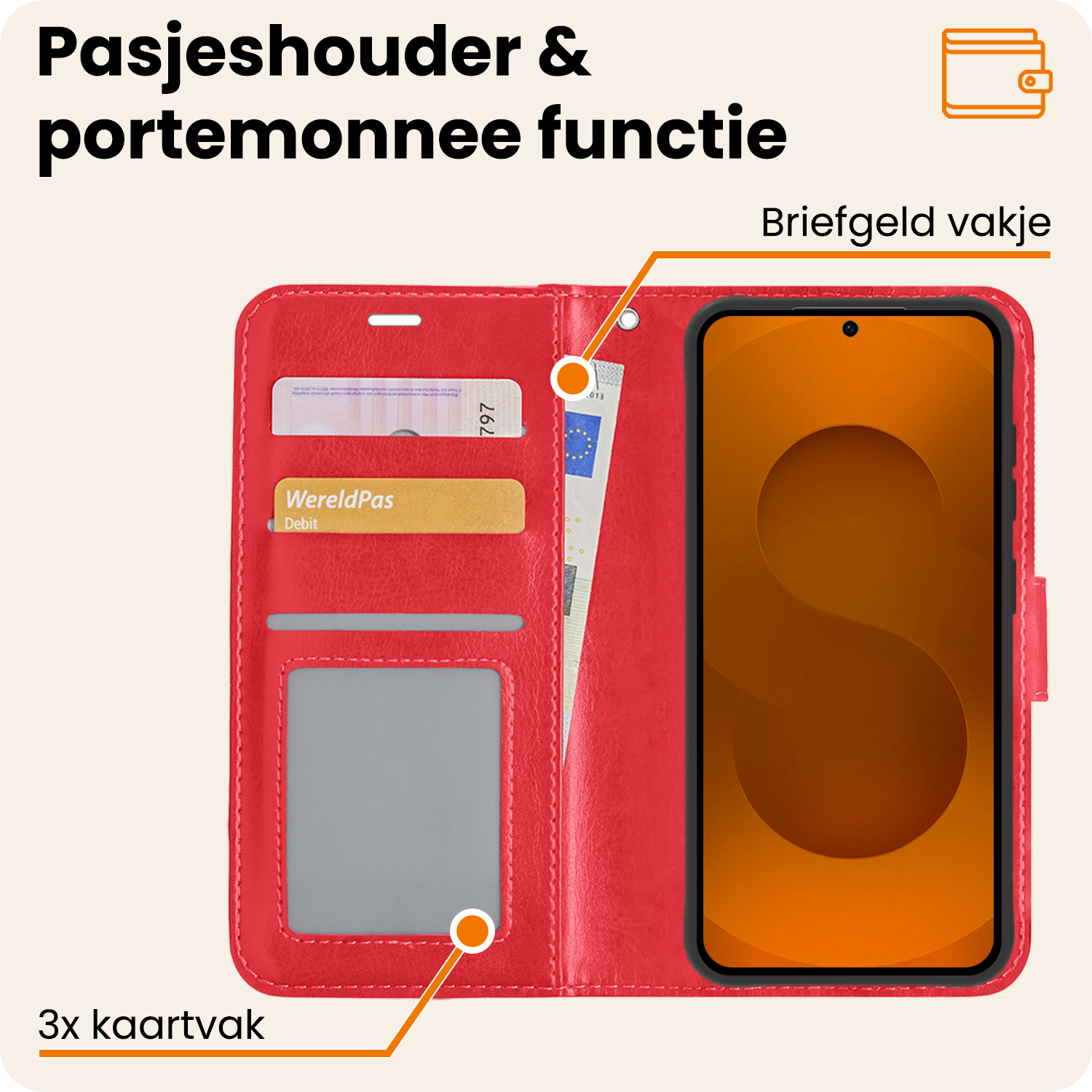 Nomfy Nomfy Samsung Galaxy S25 Hoesje Bookcase Met 2x Screenprotector - Rood
