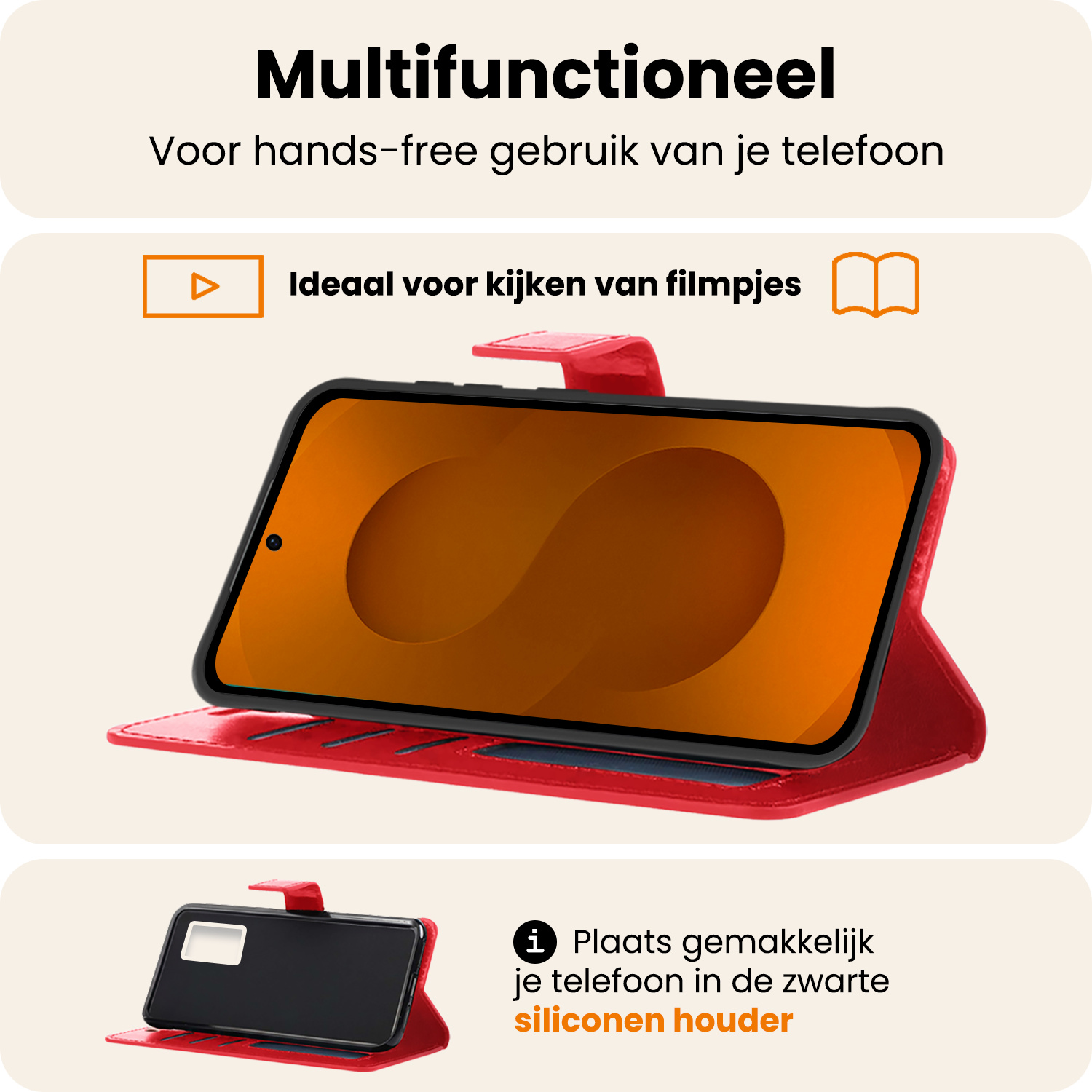 Nomfy Nomfy Samsung Galaxy S25 Hoesje Bookcase Met 2x Screenprotector - Rood