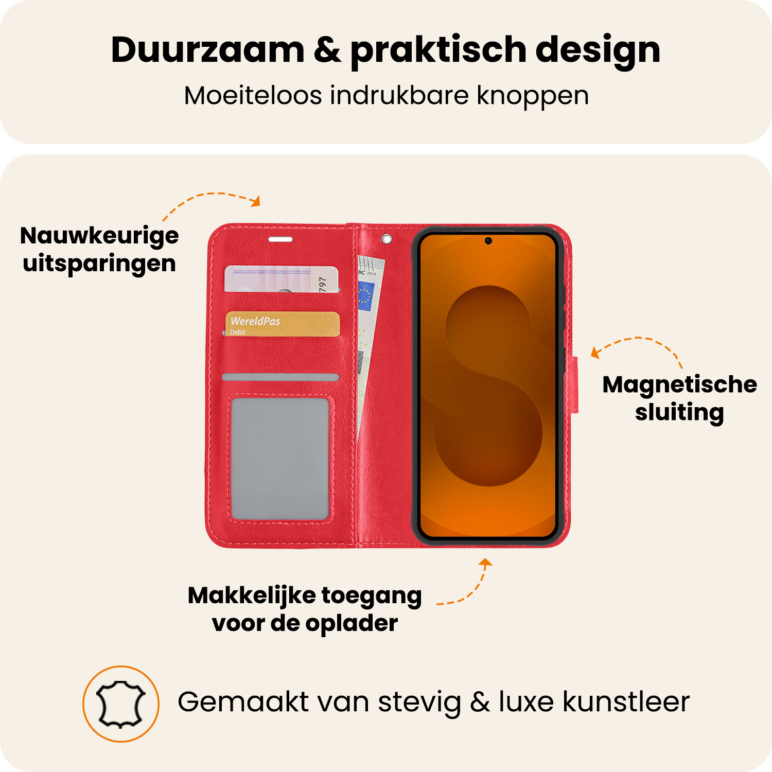 Nomfy Nomfy Samsung Galaxy S25 Hoesje Bookcase Met 2x Screenprotector - Rood