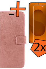 Nomfy Nomfy Samsung Galaxy S25 Hoesje Bookcase Met 2x Screenprotector - Rose Goud