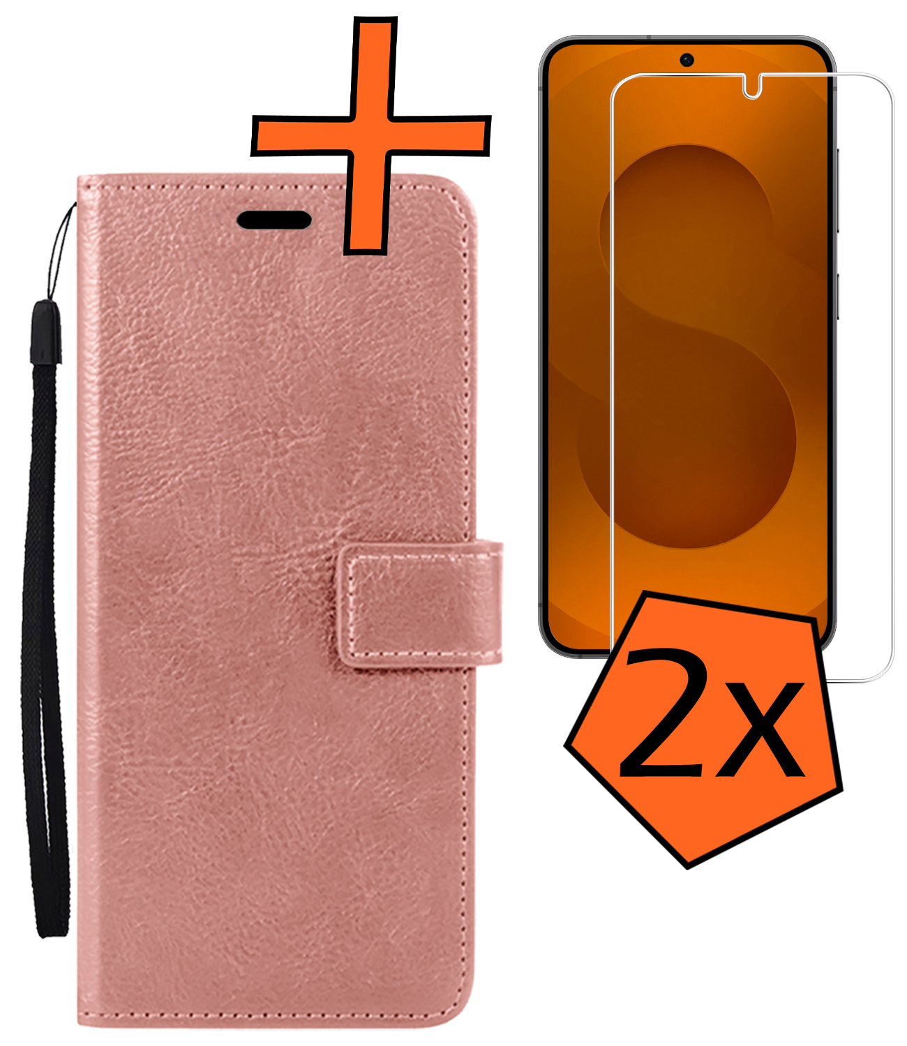 Nomfy Nomfy Samsung Galaxy S25 Hoesje Bookcase Met 2x Screenprotector - Rose Goud