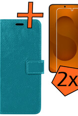 Nomfy Nomfy Samsung Galaxy S25 Hoesje Bookcase Met 2x Screenprotector - Turquoise