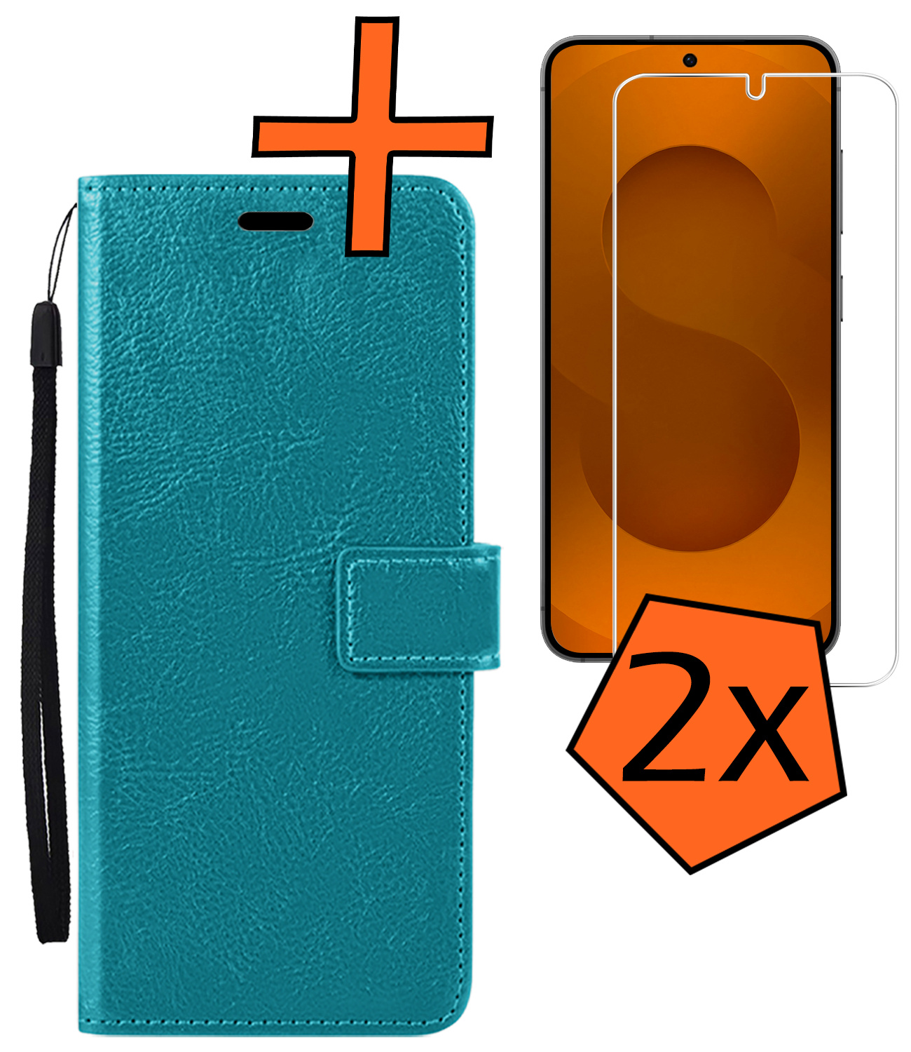 Nomfy Nomfy Samsung Galaxy S25 Hoesje Bookcase Met 2x Screenprotector - Turquoise