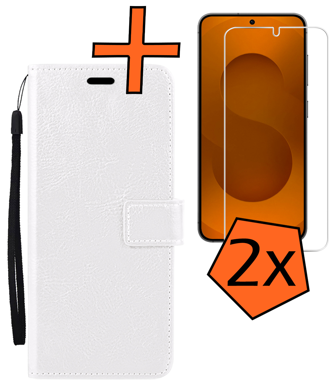 Nomfy Nomfy Samsung Galaxy S25 Hoesje Bookcase Met 2x Screenprotector - Wit