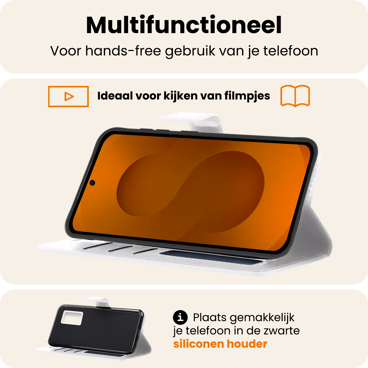 Nomfy Nomfy Samsung Galaxy S25 Hoesje Bookcase Met 2x Screenprotector - Wit