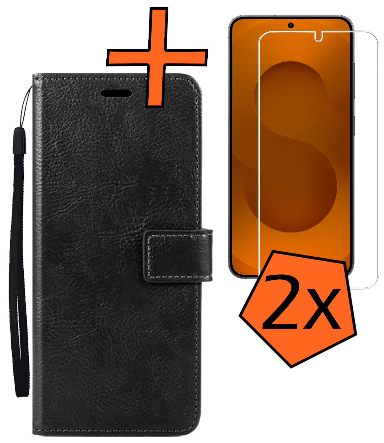 Nomfy Nomfy Samsung Galaxy S25 Hoesje Bookcase Met 2x Screenprotector - Zwart