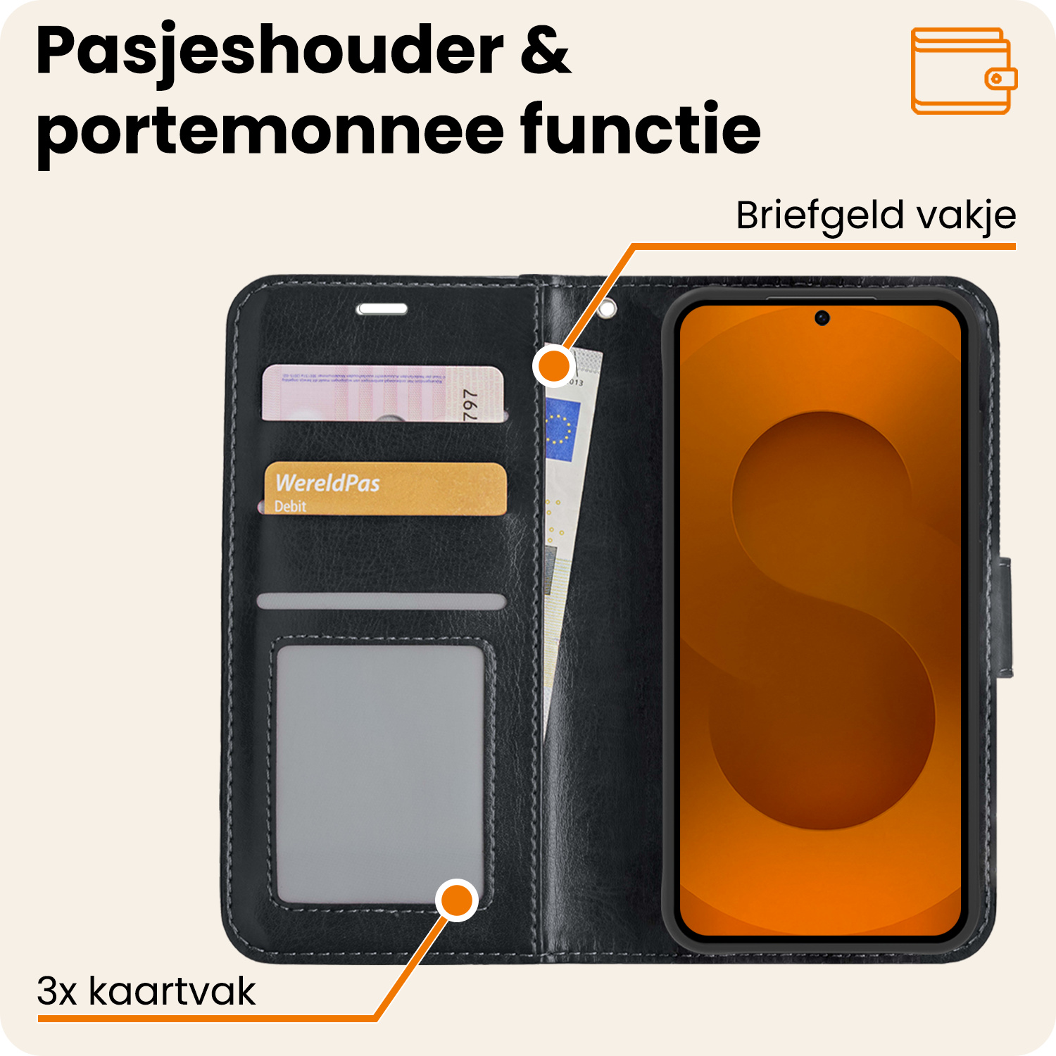 Nomfy Nomfy Samsung Galaxy S25 Hoesje Bookcase Met 2x Screenprotector - Zwart