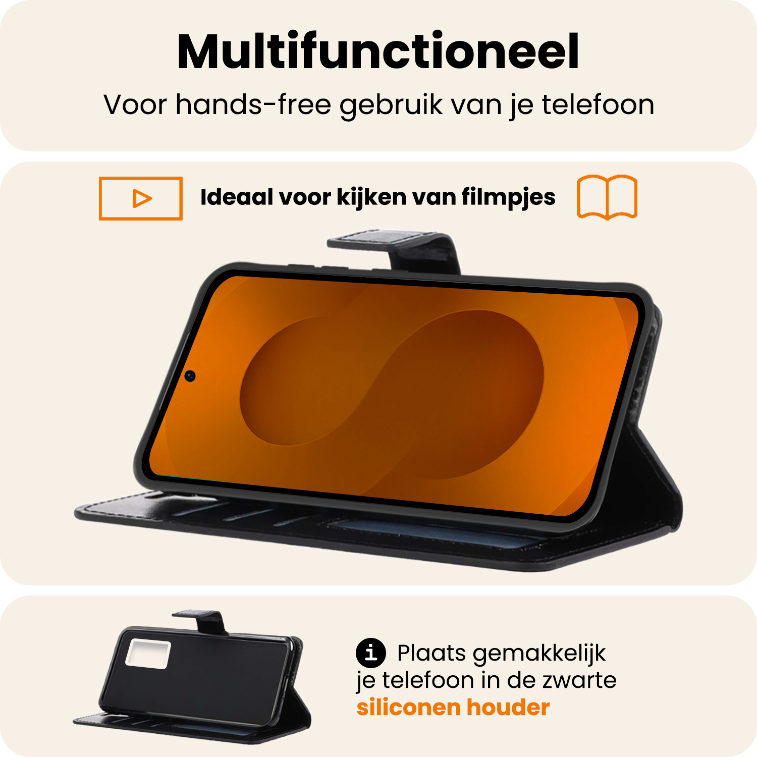 Nomfy Nomfy Samsung Galaxy S25 Hoesje Bookcase Met 2x Screenprotector - Zwart