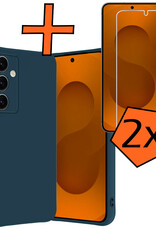 Nomfy Nomfy Samsung Galaxy S25 Plus Hoesje Siliconen Met 2x Screenprotector - Donkerblauw