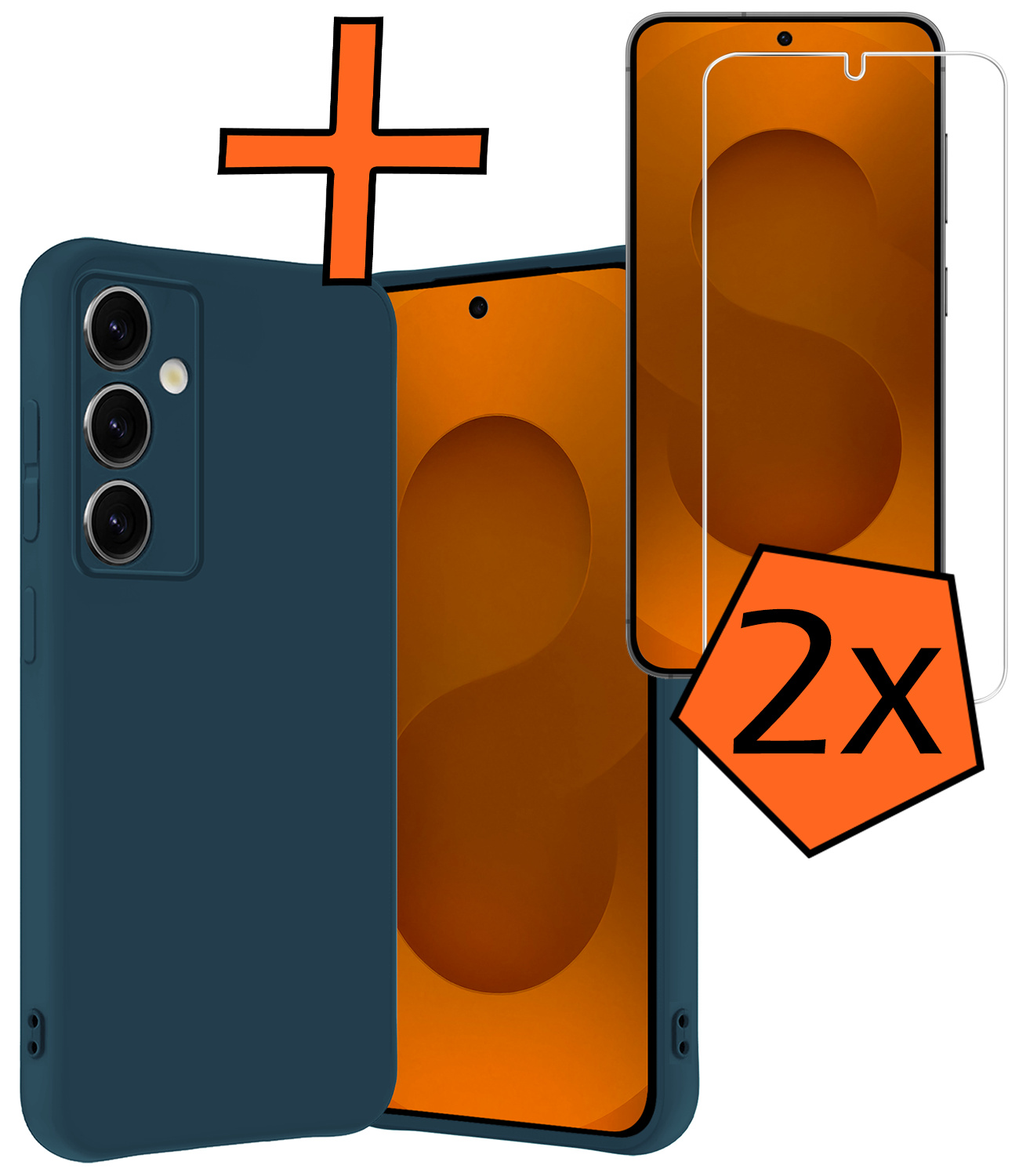 Nomfy Nomfy Samsung Galaxy S25 Plus Hoesje Siliconen Met 2x Screenprotector - Donkerblauw