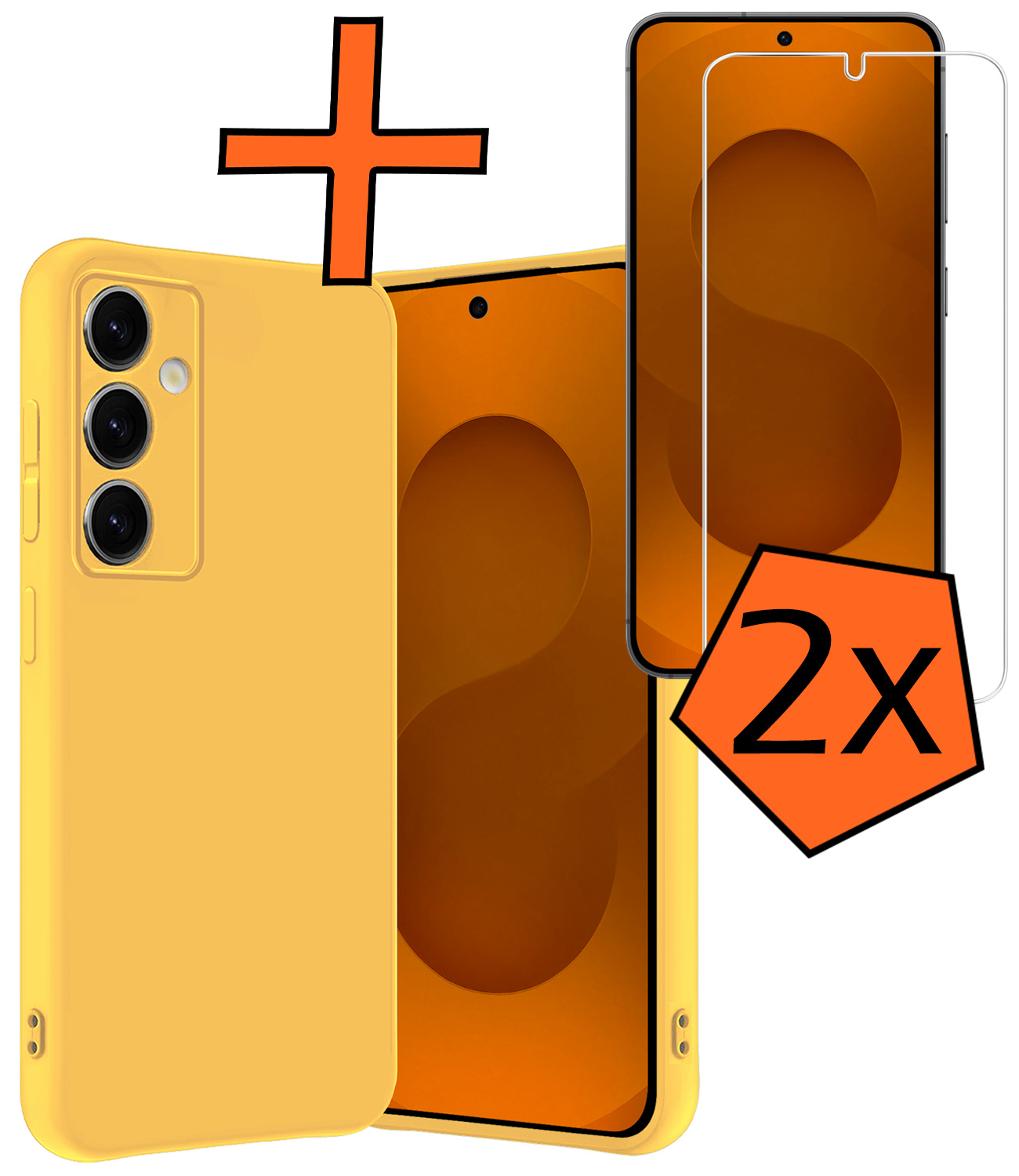 Nomfy Nomfy Samsung Galaxy S25 Plus Hoesje Siliconen Met 2x Screenprotector - Geel