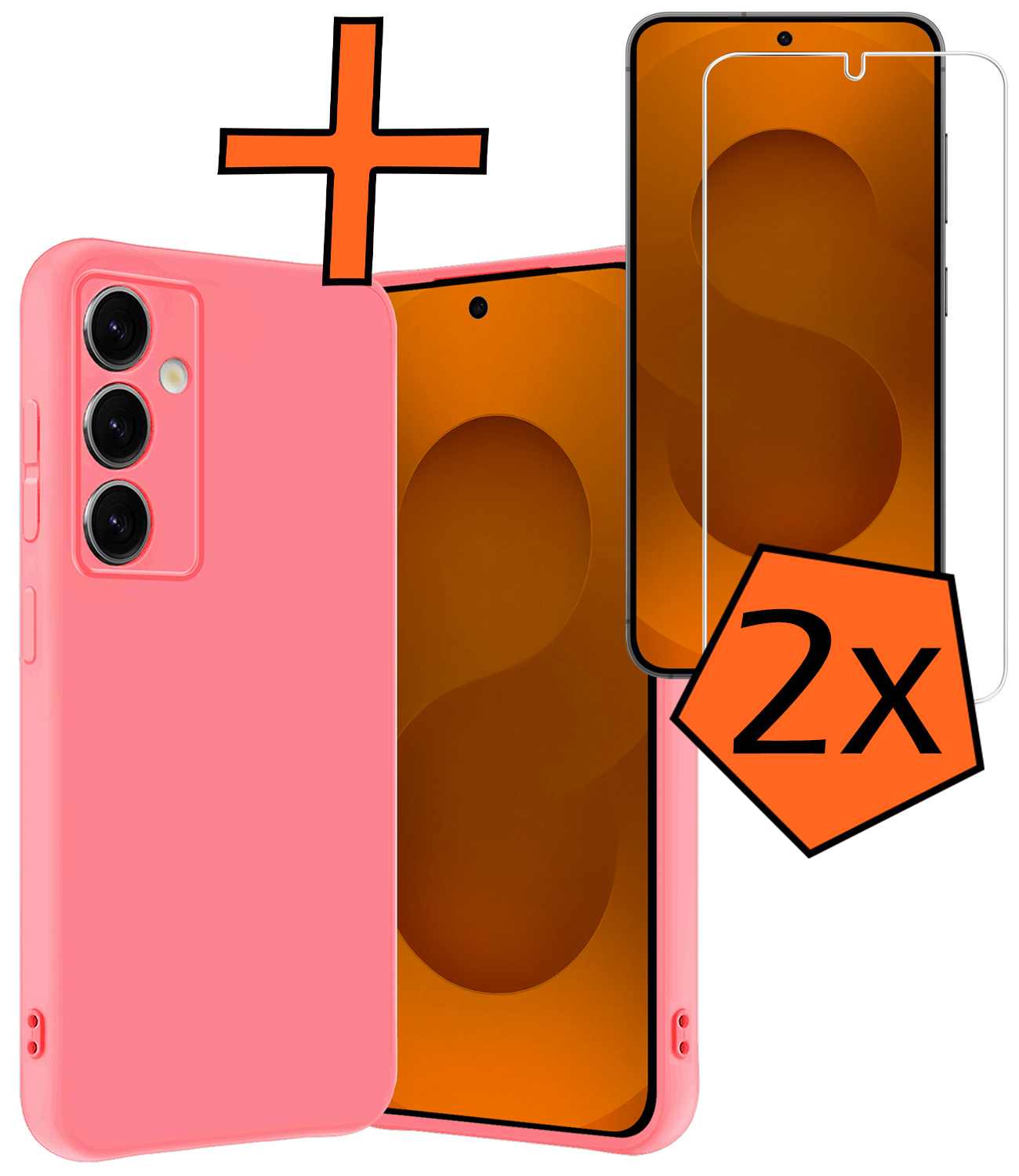 Nomfy Nomfy Samsung Galaxy S25 Plus Hoesje Siliconen Met 2x Screenprotector - Lichtroze