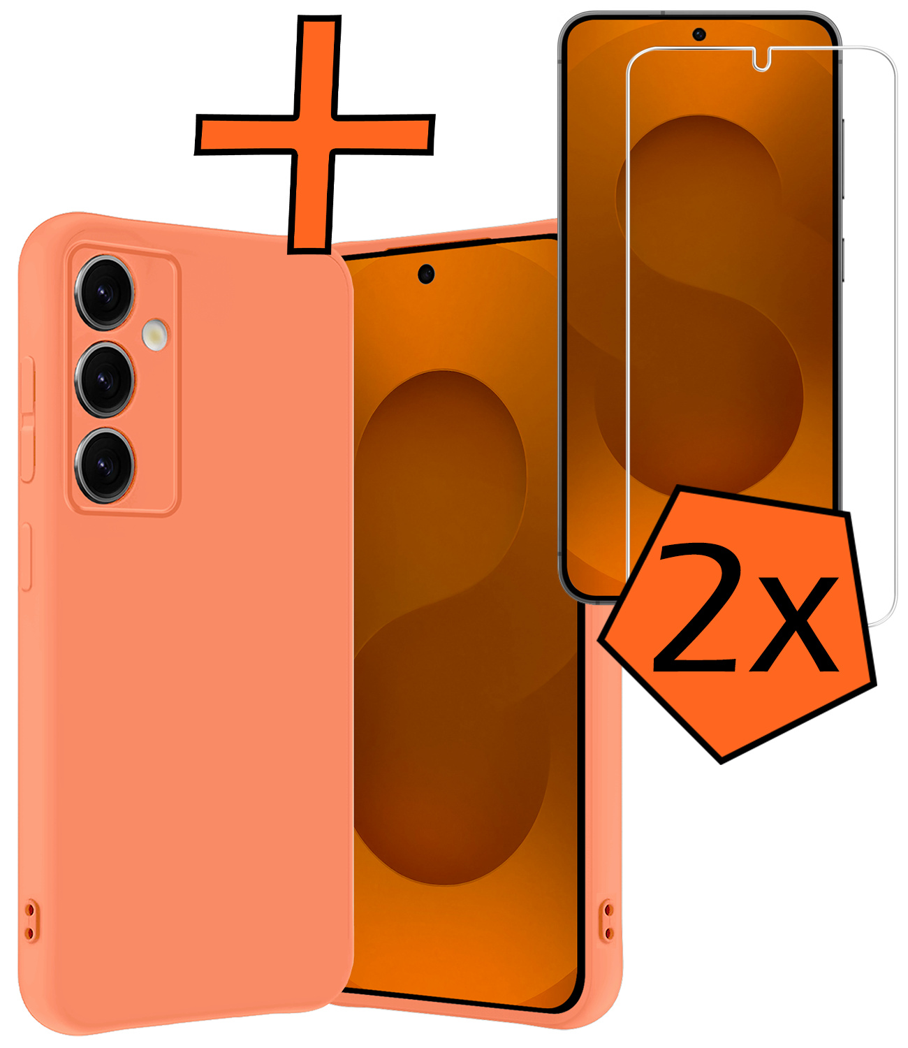 Nomfy Nomfy Samsung Galaxy S25 Plus Hoesje Siliconen Met 2x Screenprotector - Perzik