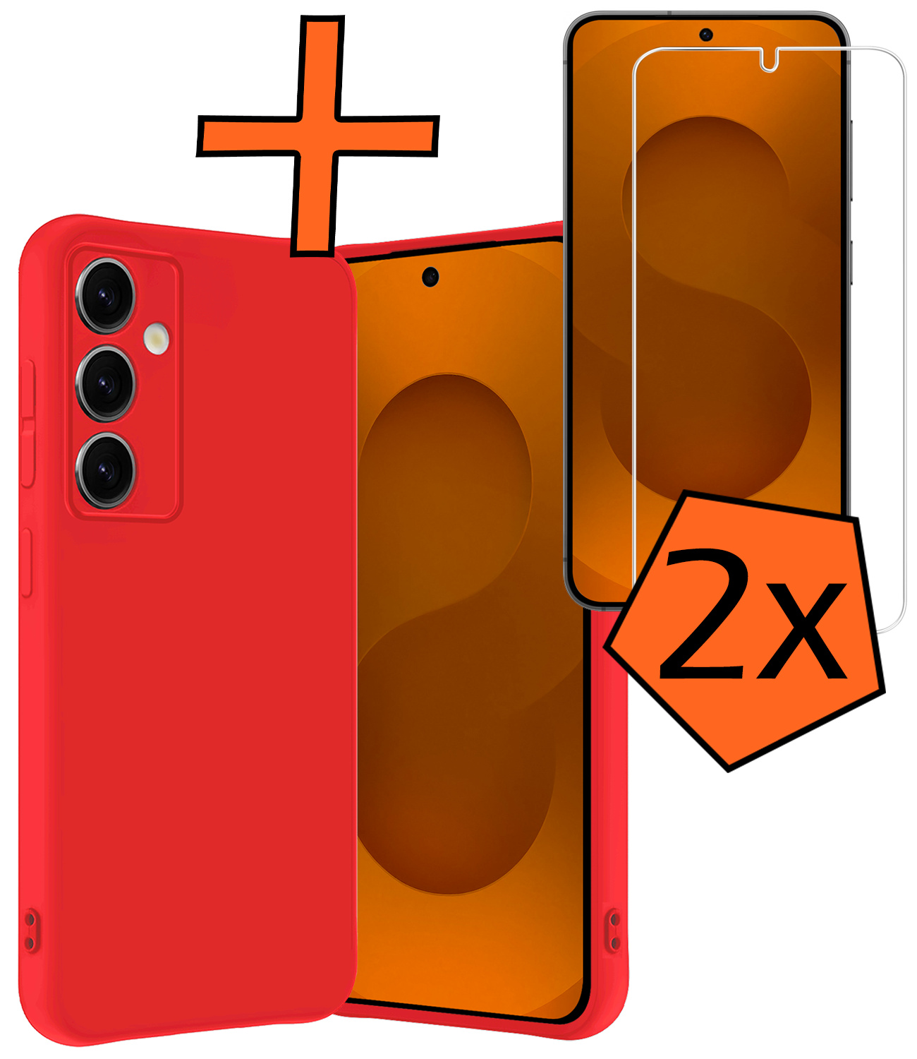 Nomfy Nomfy Samsung Galaxy S25 Plus Hoesje Siliconen Met 2x Screenprotector - Rood