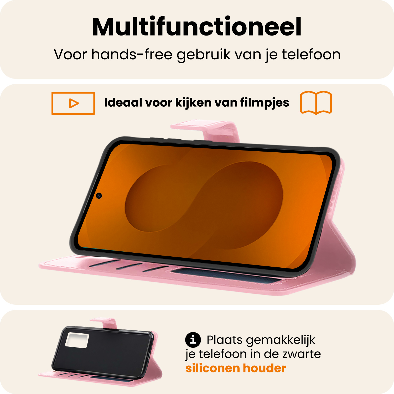 Nomfy Nomfy Samsung Galaxy S25 Plus Hoesje Bookcase Met Screenprotector - Lichtroze