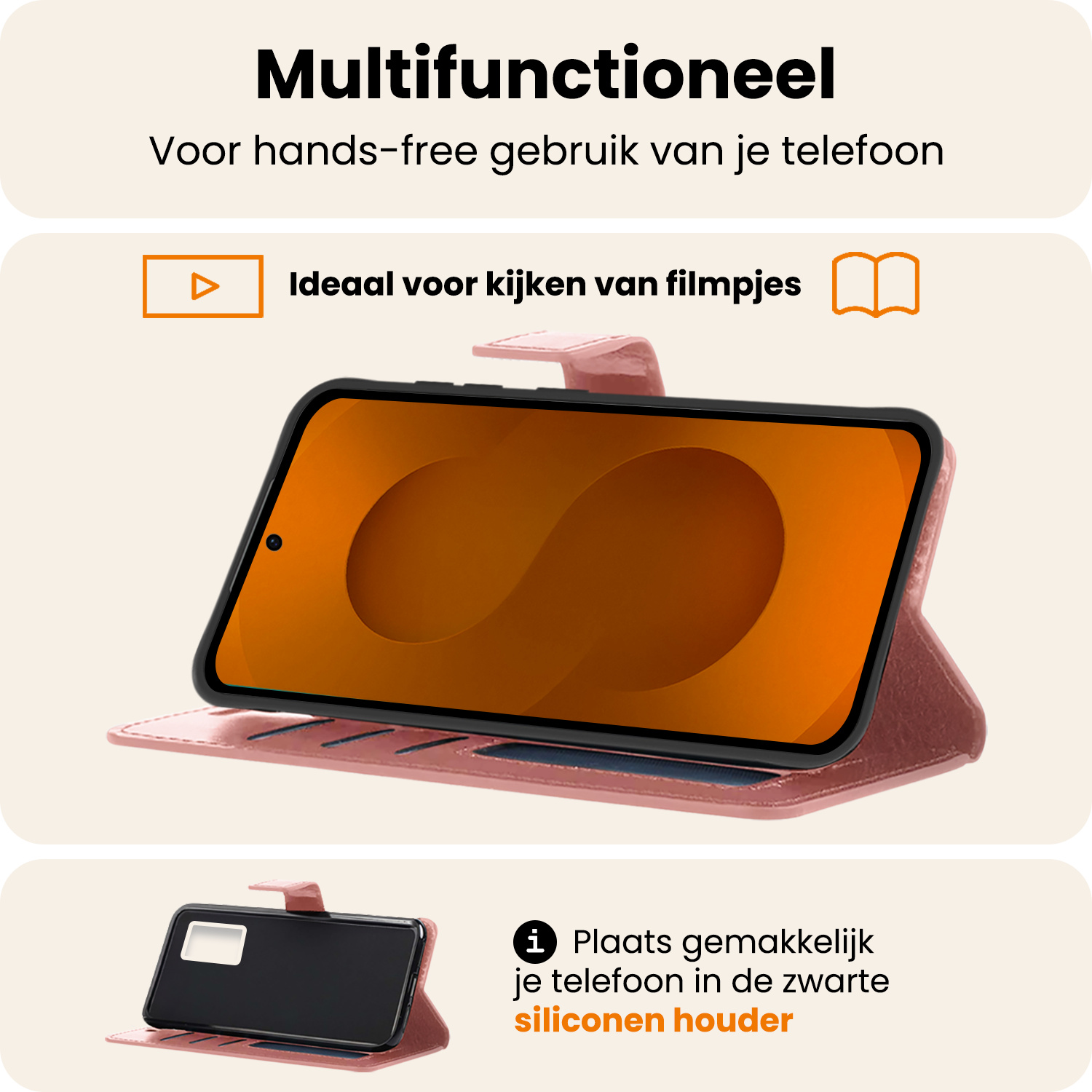 Nomfy Nomfy Samsung Galaxy S25 Plus Hoesje Bookcase Met Screenprotector - Rose Goud