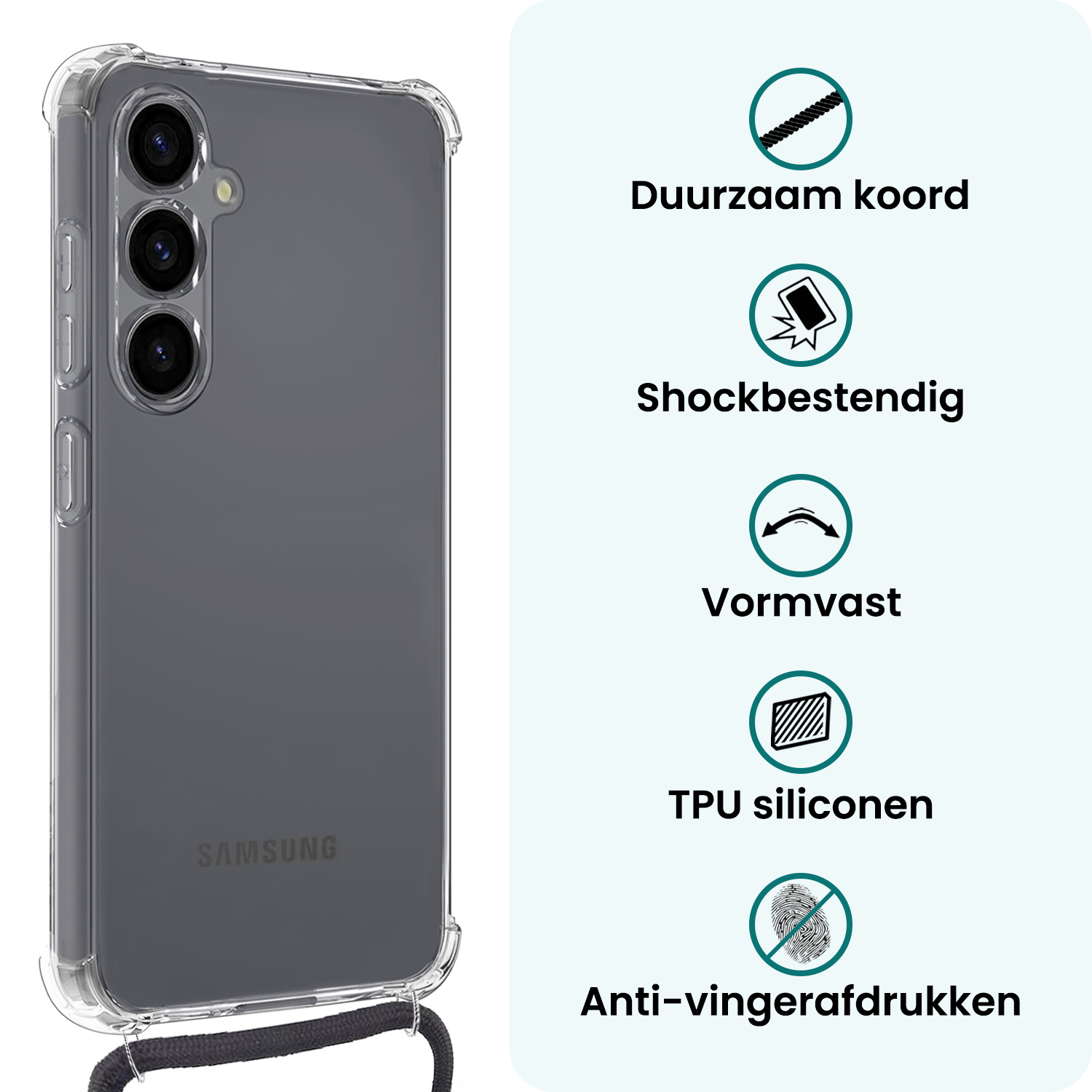 Forterra Forterra Samsung Galaxy S25 Hoesje Transparant Shockproof Met Zwart Koord