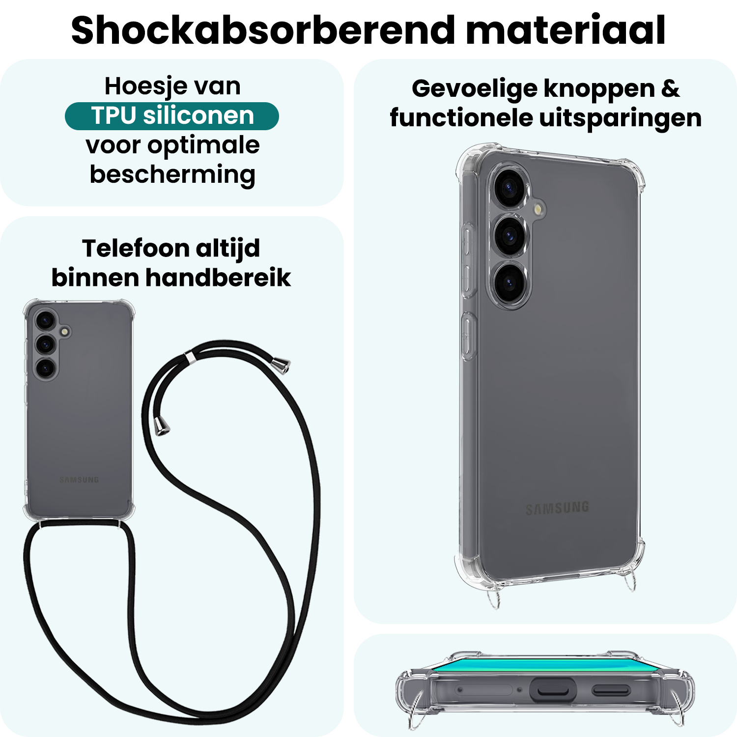 Forterra Forterra Samsung Galaxy S25 Hoesje Transparant Shockproof Met Zwart Koord