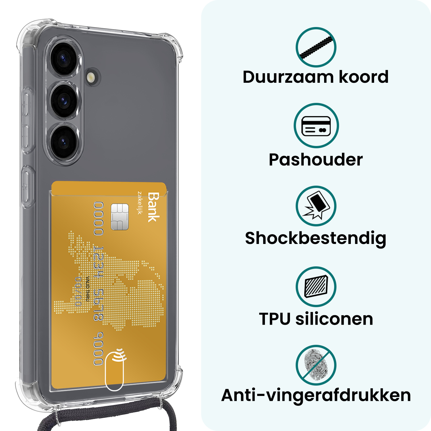 Forterra Forterra Samsung Galaxy S25 Hoesje Pashouder met Koord Met Screenprotector