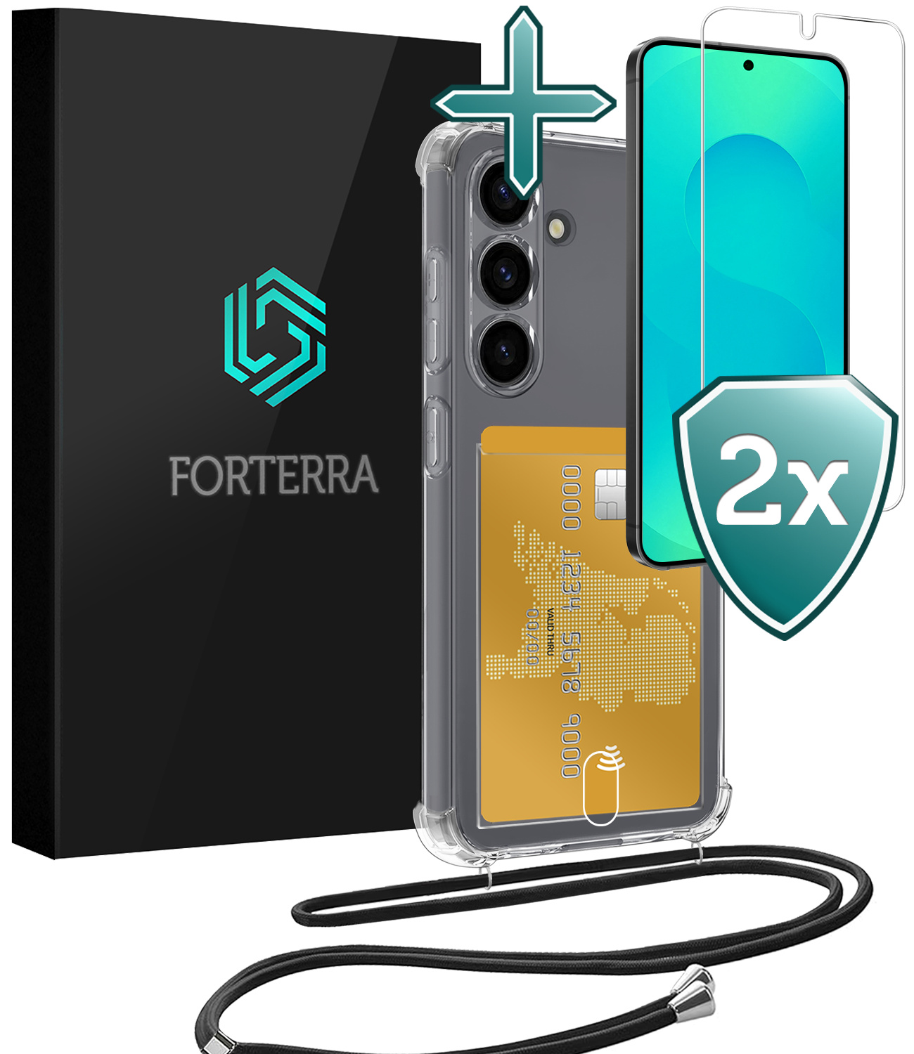 Forterra Forterra Samsung Galaxy S25 Hoesje Pashouder met Koord Met 2x Screenprotector