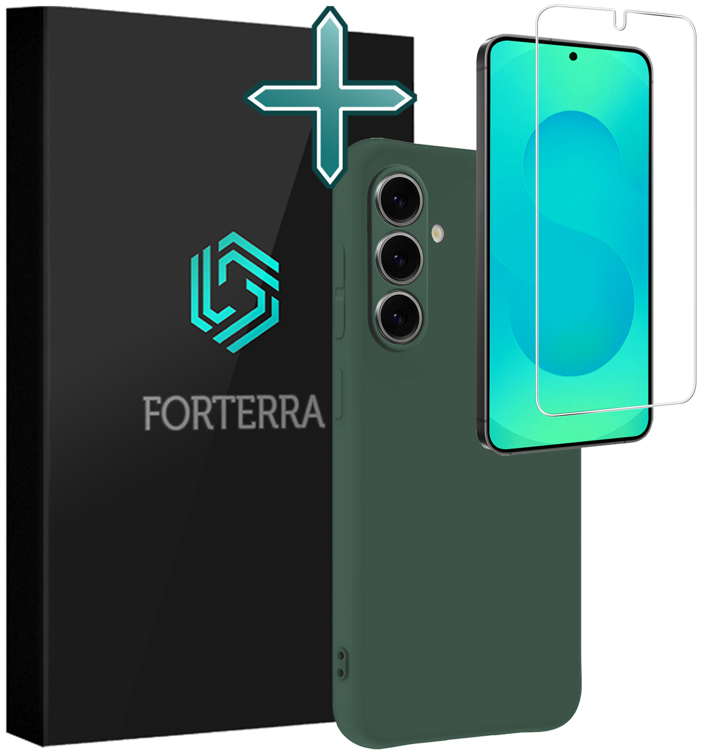 Forterra Forterra Samsung Galaxy S25 Hoesje Siliconen Met Screenprotector - Donkergroen