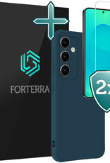 Forterra Forterra Samsung Galaxy S25 Hoesje Siliconen Met 2x Screenprotector - Donkerblauw