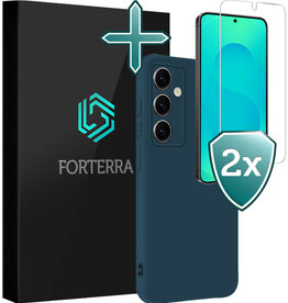 Forterra Forterra Samsung Galaxy S25 Hoesje Siliconen Met 2x Screenprotector - Donkerblauw