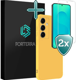Forterra Forterra Samsung Galaxy S25 Hoesje Siliconen Met 2x Screenprotector - Geel