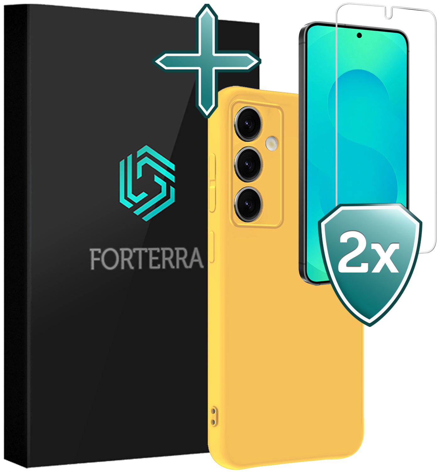 Forterra Forterra Samsung Galaxy S25 Hoesje Siliconen Met 2x Screenprotector - Geel