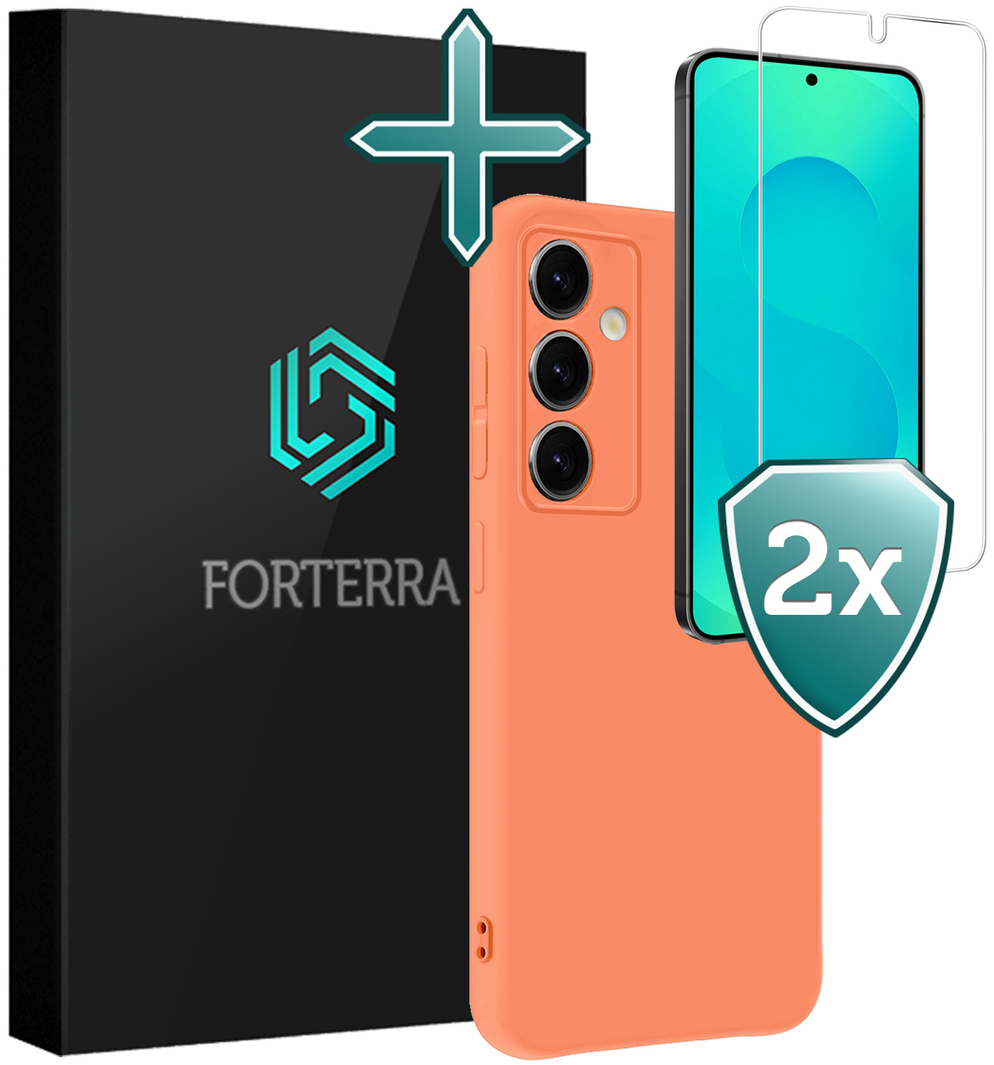 Forterra Forterra Samsung Galaxy S25 Hoesje Siliconen Met 2x Screenprotector - Perzik