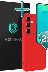 Forterra Forterra Samsung Galaxy S25 Hoesje Siliconen Met 2x Screenprotector - Rood