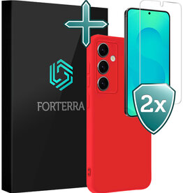 Forterra Forterra Samsung Galaxy S25 Hoesje Siliconen Met 2x Screenprotector - Rood