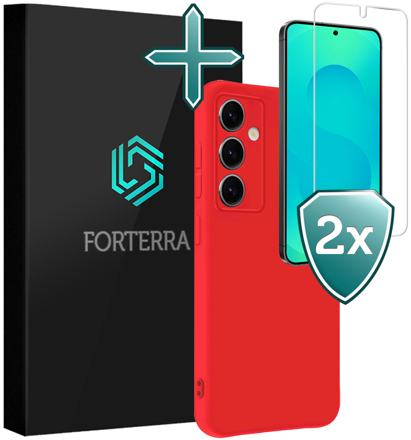 Forterra Forterra Samsung Galaxy S25 Hoesje Siliconen Met 2x Screenprotector - Rood