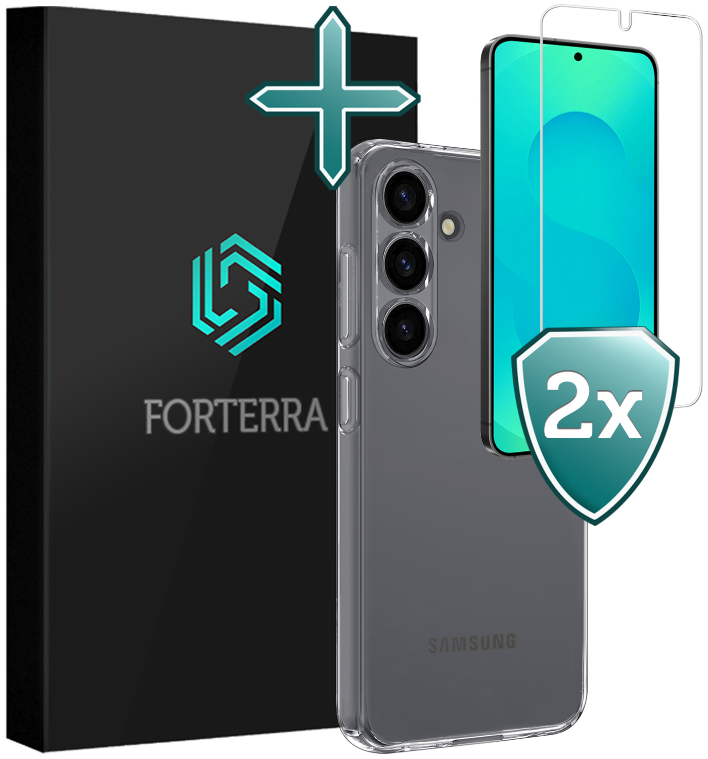 Forterra Forterra Samsung Galaxy S25 Hoesje Siliconen Met 2x Screenprotector - Transparant